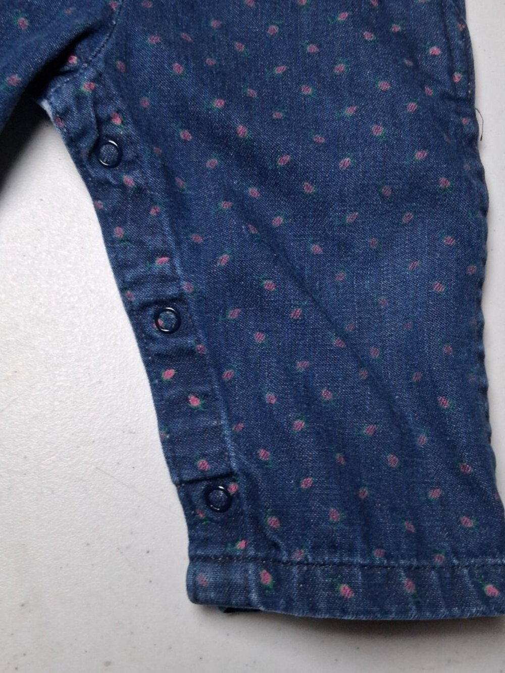 Vintage Osh Kosh B Gosh Overalls Girls 12 MOS Pink Floral Blue Denim Vestbak - Picture 10 of 16